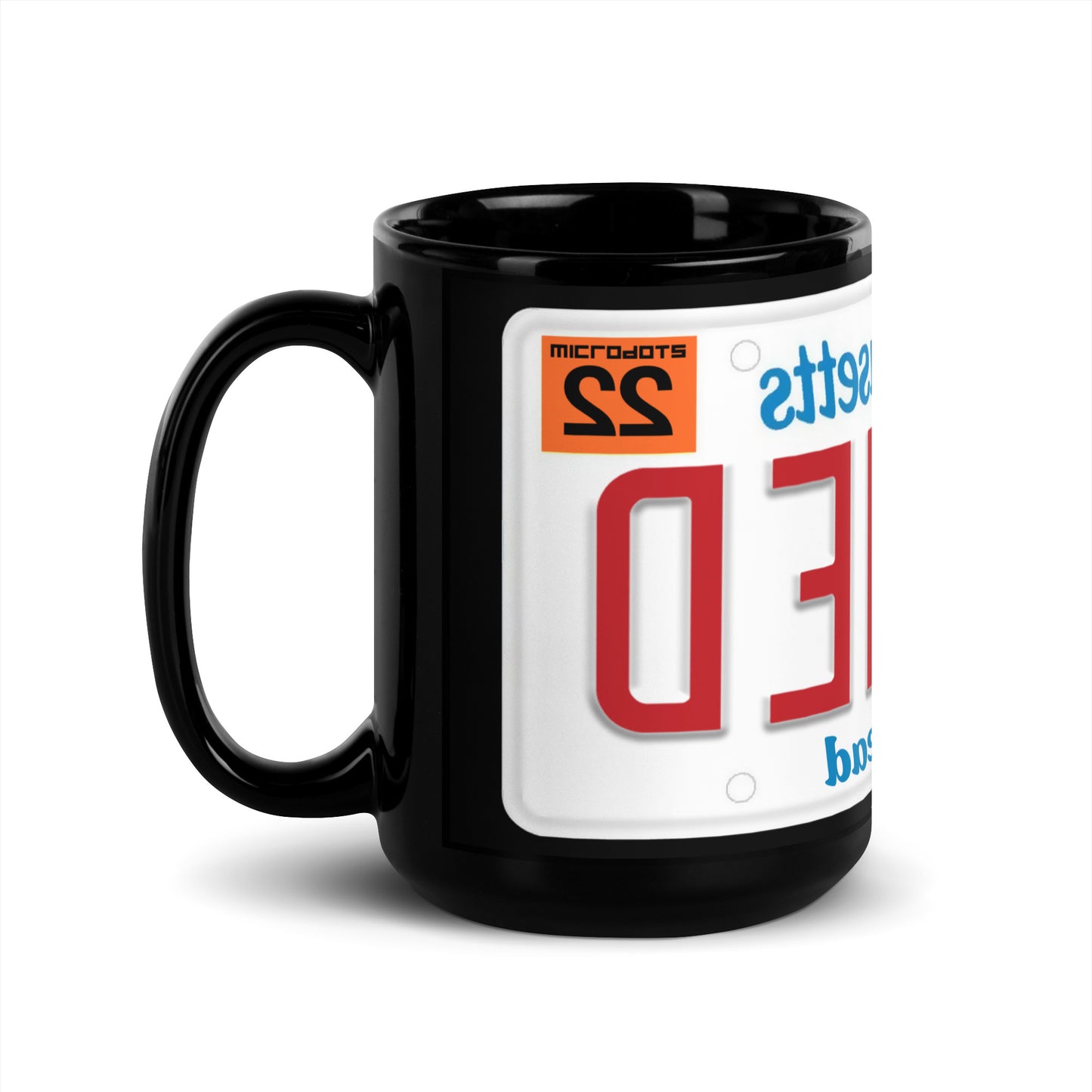 Microdots "FRAMED" Flipped License Plate Design - Black Glossy Mug